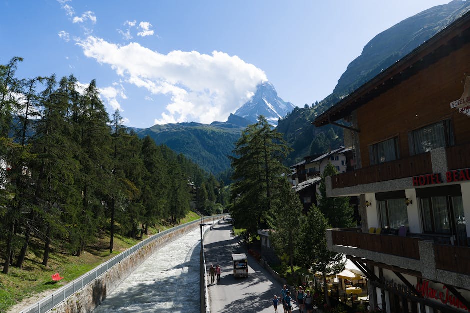 Mountain Retreat Zermatt mountain landscape, alpine village, scenic views, nature retreat, Swiss Alps